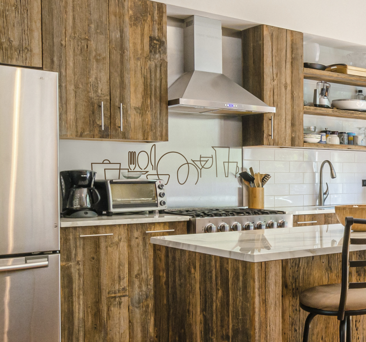 Wandtattoo Küche Geschirr Line Art - TenStickers