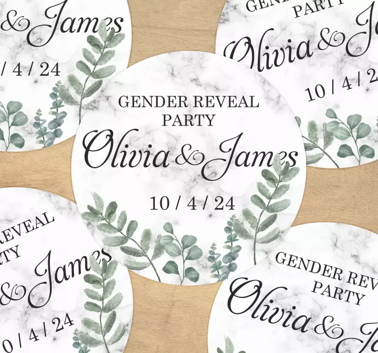 Personalisierter Aufkleber gender reveal party marmor - TenStickers