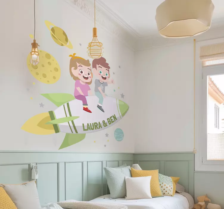 Weltraum Wandtattoo brüder auf einer rakete - TenStickers