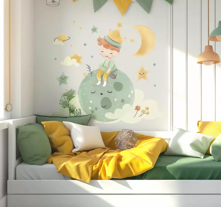 Wandtattoo Kinderzimmer glückliches kind auf dem mond - TenStickers