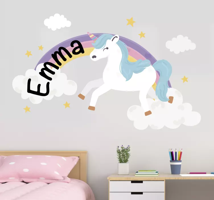 Anpassbare einhorn regenbogen aufkleber für kind - TenStickers