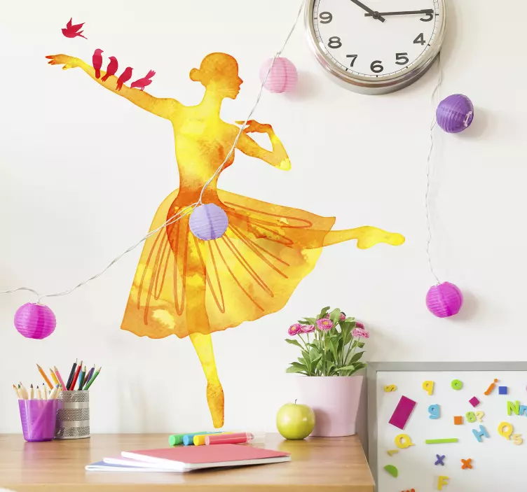 Aquarell ballerina mit vögeln wandaufkleber - TenStickers