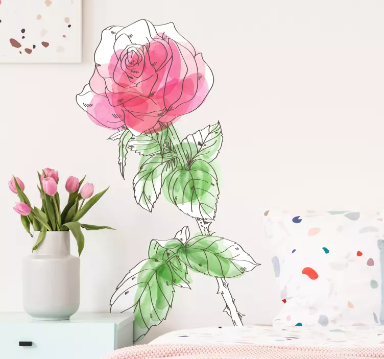 Aquarell Rose Blumen Wandaufkleber - TenStickers