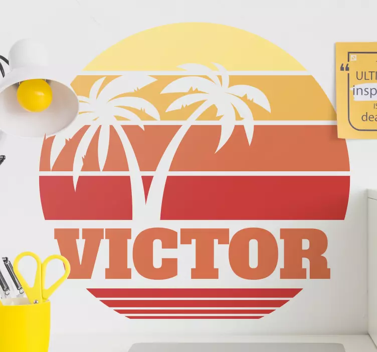 Wandtattoo 70's Sun Retro-sonnenuntergang mit Ihrem Namen - TenStickers