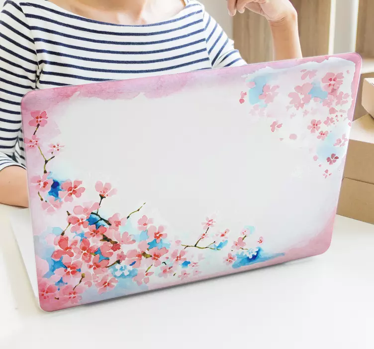Aufkleber Blumen Rosa Aquarell Laptop - TenStickers