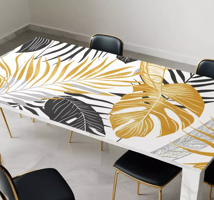 Wandtattoo Esszimmer dunkelgraue und goldene blätter - TenStickers