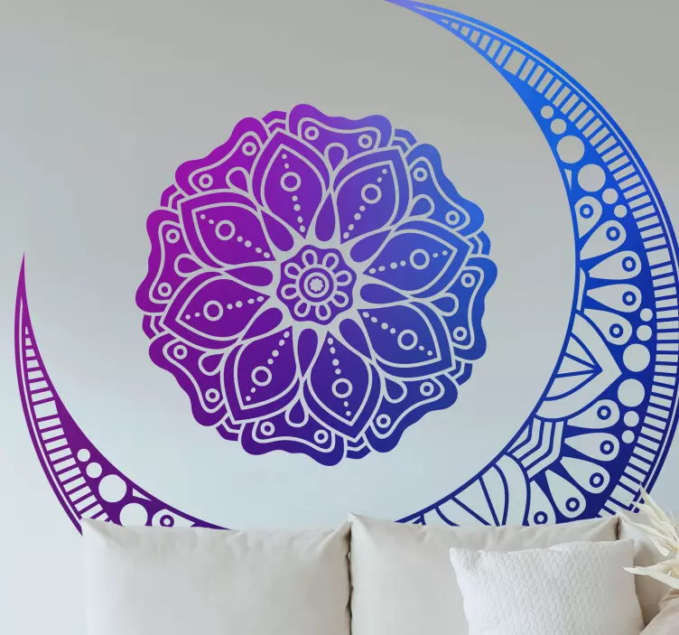 Wandtattoo floral Blaues und lila mandala mit mond - TenStickers