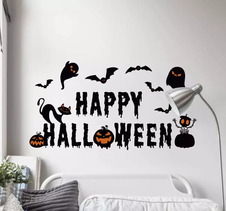 Wandtattoo Halloween gruseliger Text mit anderer Kreatur - TenStickers