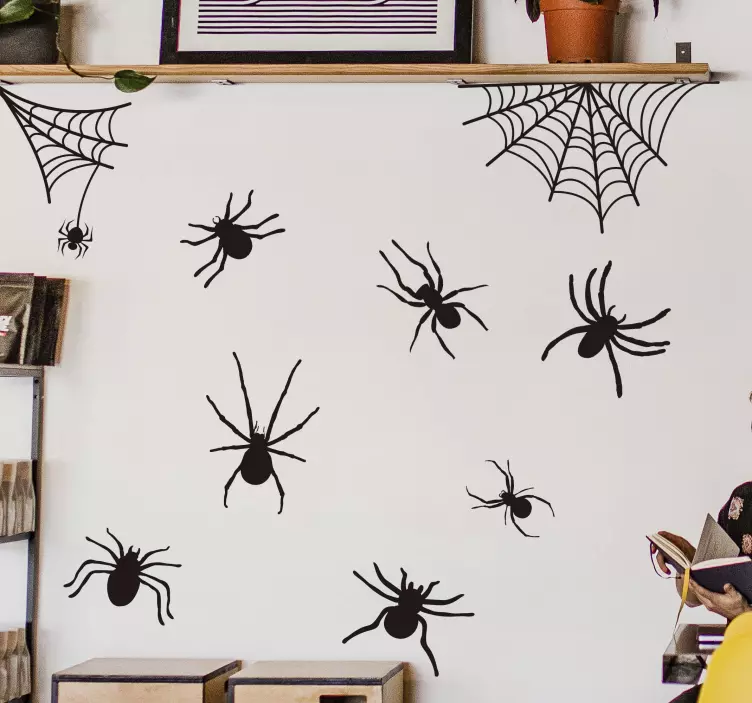 Wandtattoo Halloween Halloween-spinne und spinnennetz - TenStickers