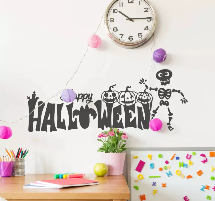 Wandtattoo Halloween tanzendes Skelett mit Text - TenStickers