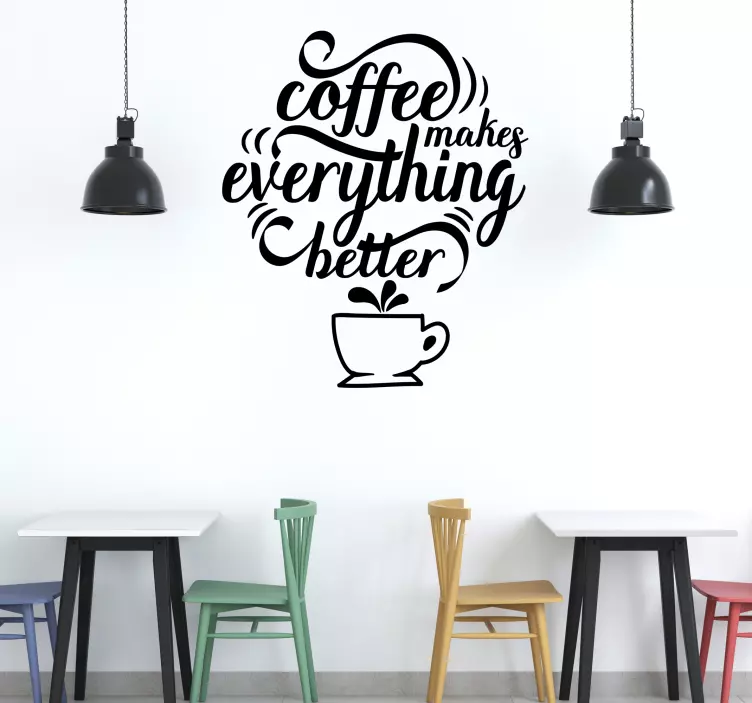 Wandtattoo Text Schriftzug zitat kaffee mit skizze cafe - TenStickers