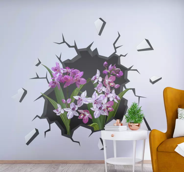 Sticker visuelle Effekte Orchideen aus der Wand - TenStickers