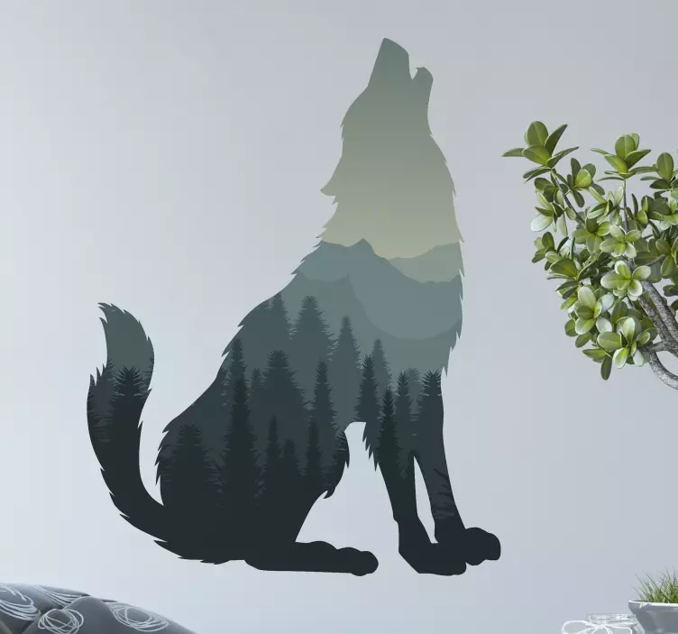 Wandtattoo Wildes Tier Wolf mit heulendem wald - TenStickers