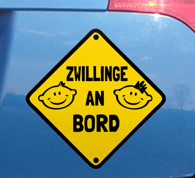 Baby on Board Aufkleber Gelbes schild mit zwillingen - TenStickers