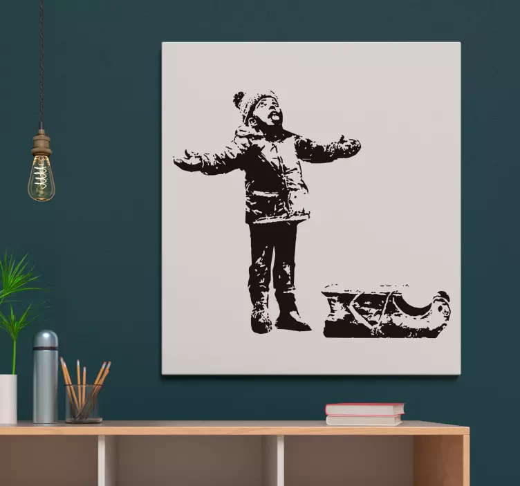 Banksy Junge im Schnee Kunst Wandaufkleber - TenStickers