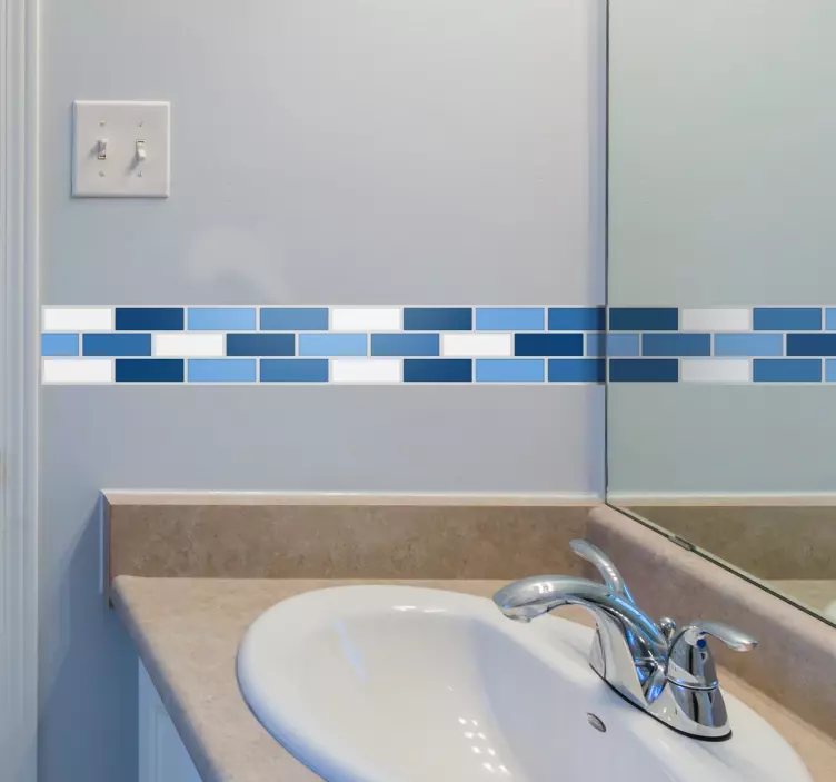 Wandtattoo Badezimmer Bordüre in Blau-Weißtönen - TenStickers