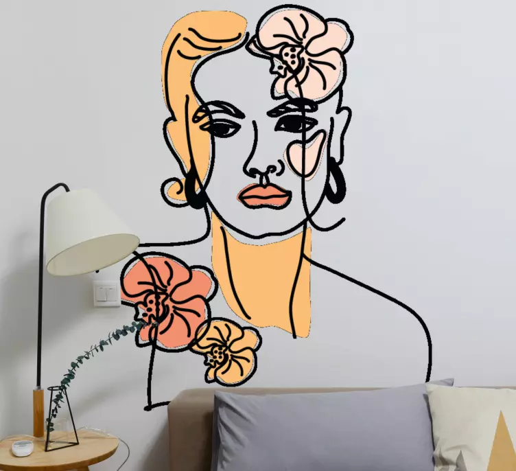 Wandtattoo Blume Minimalistisches gesicht mit orchideen - TenStickers
