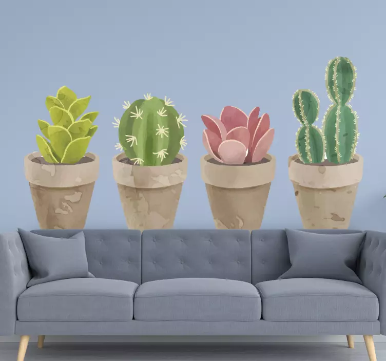 Wandtattoo Blume Satz von kakteen in blumentöpfen - TenStickers