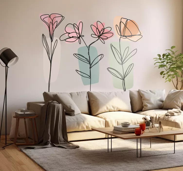 Wandtattoo Blume strichzeichnungen mit blumen - TenStickers