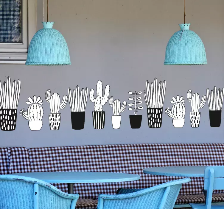 Bordüre Kakteen Schwarz Weiss - TenStickers