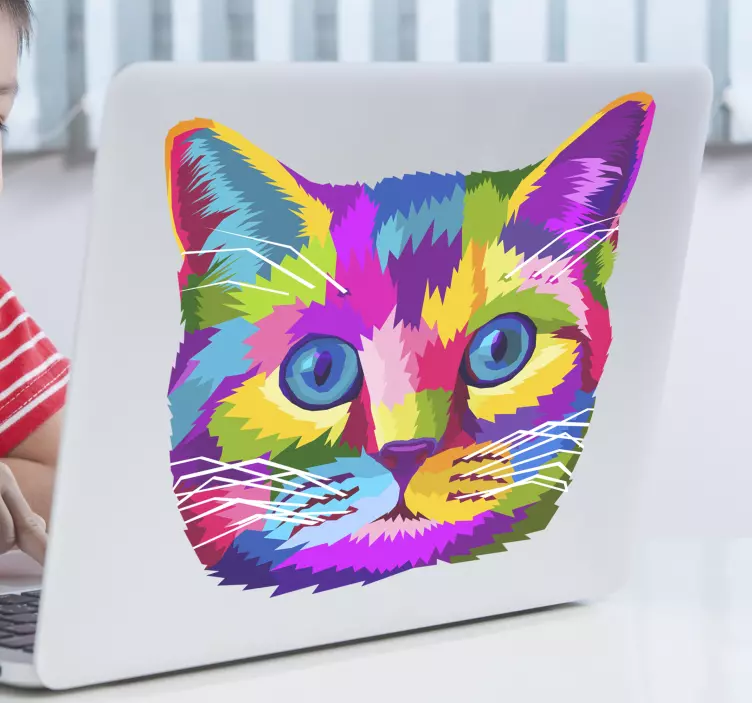 Bunte Katze Laptopaufkleber - TenStickers