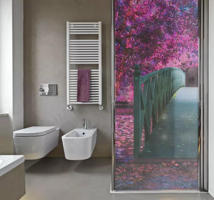 Klebefolie Dusche holzbrückenlandschaft - TenStickers