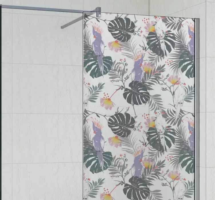 Klebefolie Dusche Lilia Papageien mit Blättern - TenStickers