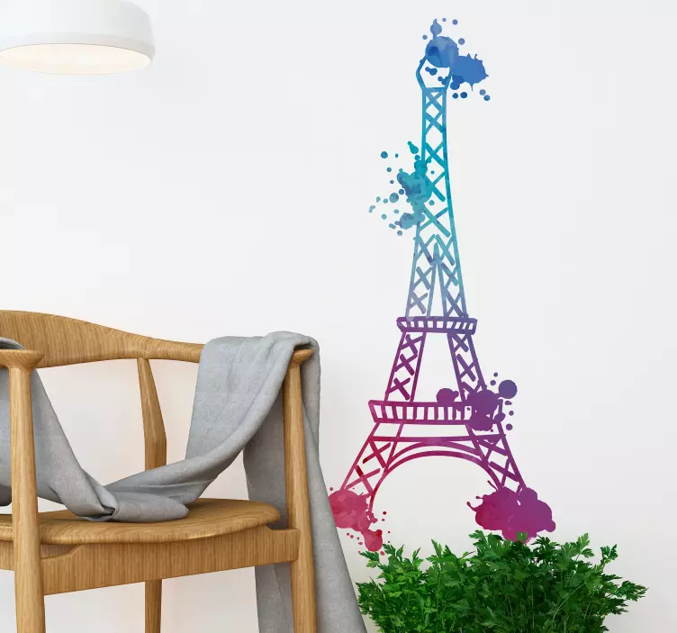 Wandtattoo Schlafzimmer Eiffelturm in Aquarellfarben - TenStickers