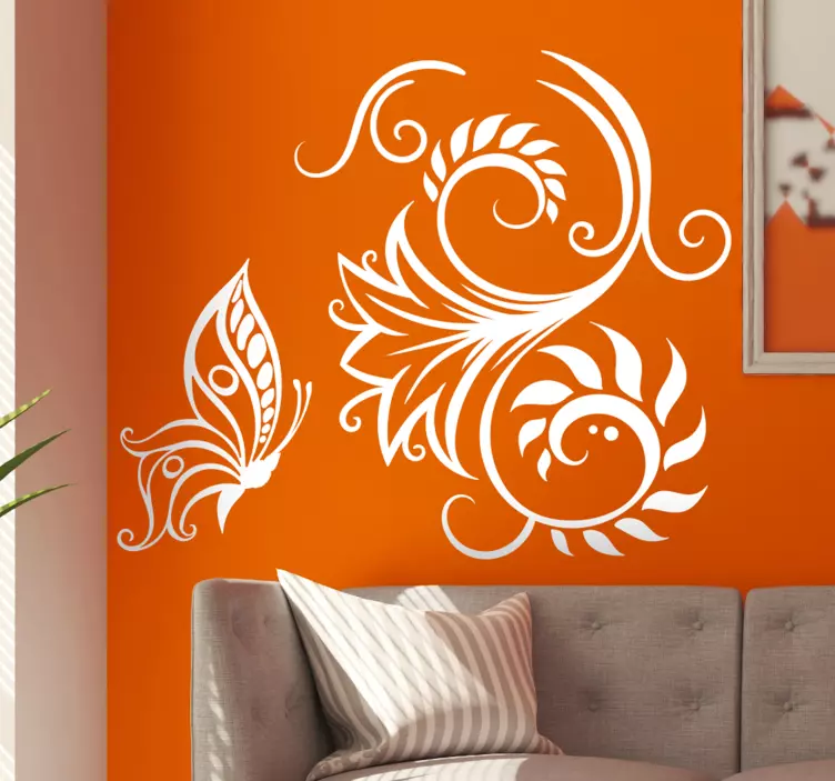 Elegante blume mit schmetterling aufkleber - TenStickers