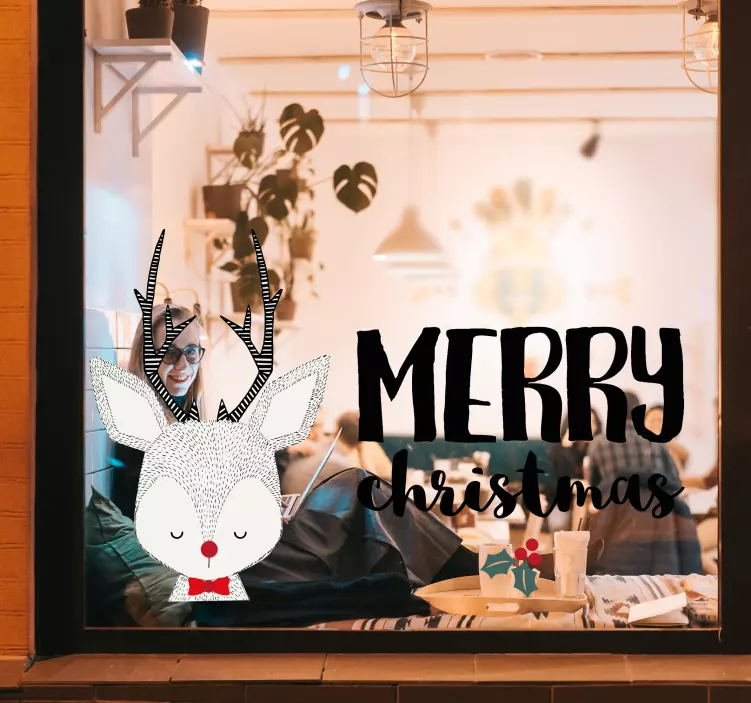 Fenster Aufkleber Frohe weihnachten mit rentierfreunden - TenStickers