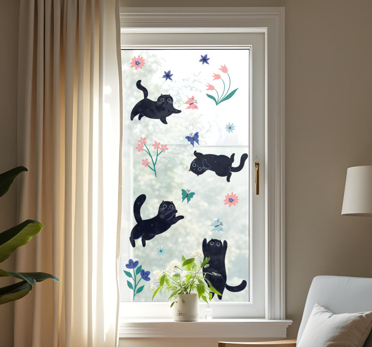 Fensteraufkleber katzen fangen schmetterlinge - TenStickers