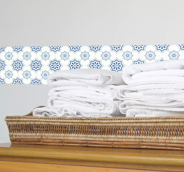 Wandtattoo Badzimmer Bordüre Blau-Weiß - TenStickers