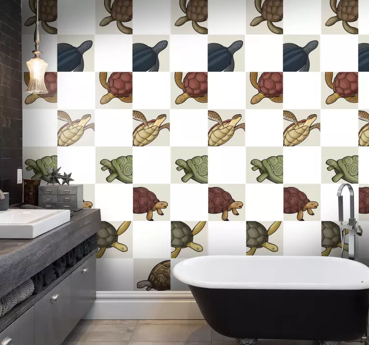 Fliesenfolie Vielzahl von Schildkröten Fliesen - TenStickers