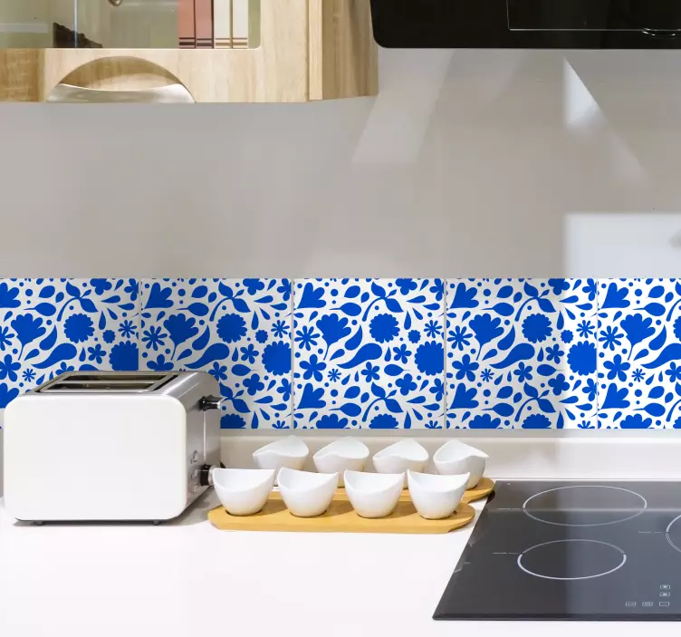 Fliesenaufkleber Delfts blau verschiedene blüten - TenStickers