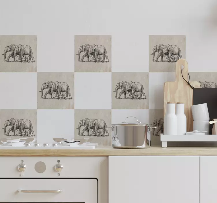 Fliesenaufkleber skizze von elefanten - TenStickers