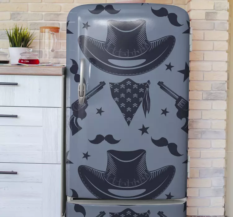 Folie Kühlschrank blaues cowboy-muster - TenStickers