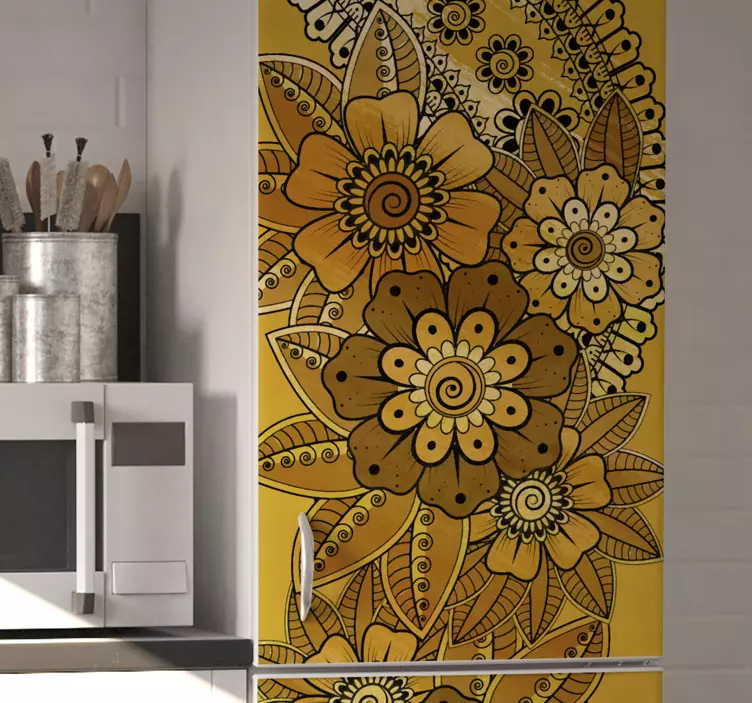 Folie Kühlschrank kräftiges blumenmuster - TenStickers
