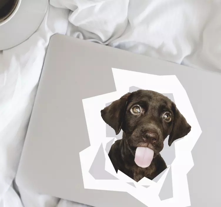 Hund kommt aus der wand laptop aufkleber - TenStickers