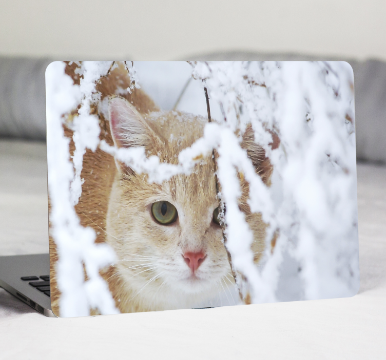 Atemberaubende Katze und Schnee Laptop Aufkleber - TenStickers