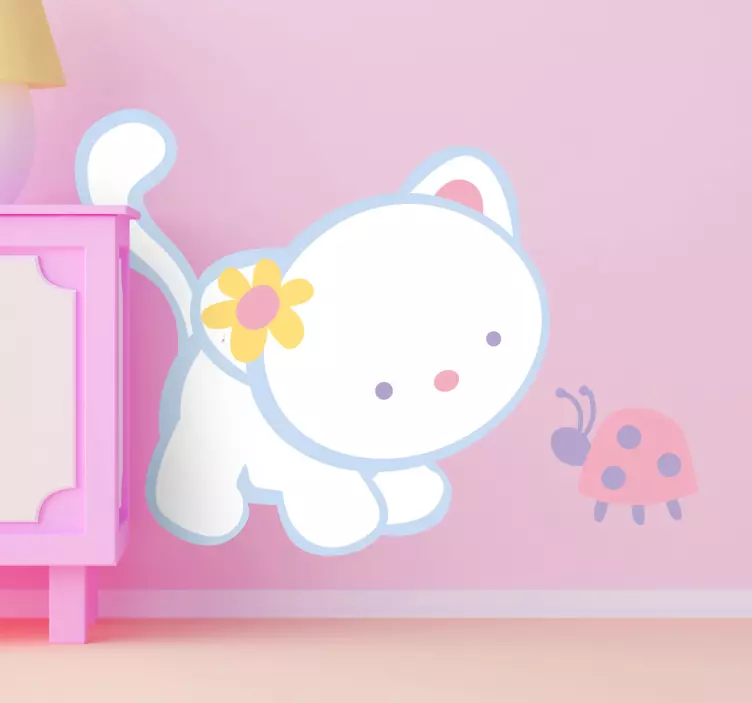 Katze mit Marienkäfer Wandtattoo - TenStickers