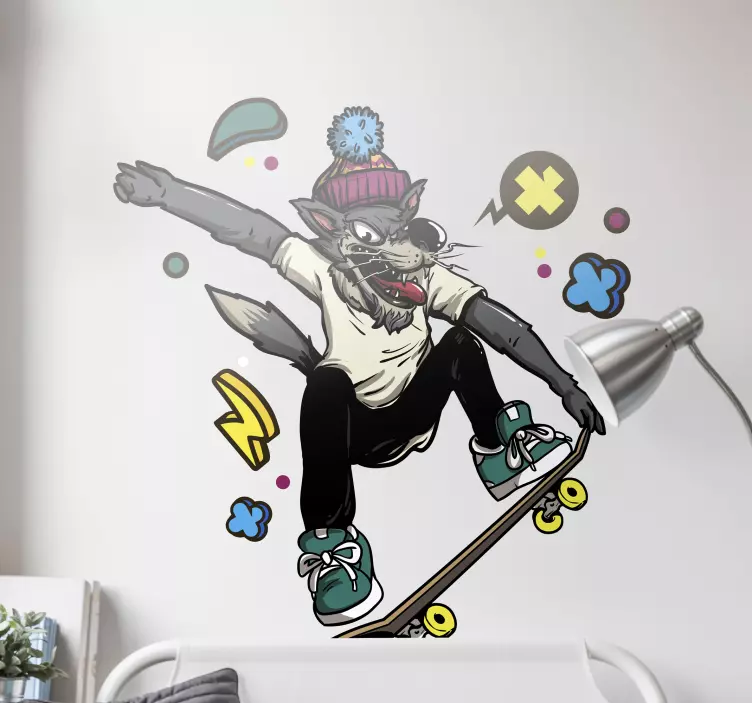 Katzen sticker skateboardender wolf charakter - TenStickers