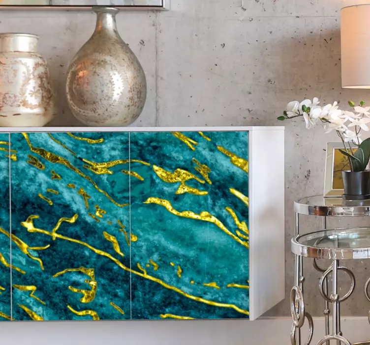 Klebefolie Möbel Blauer und goldener marmoreffekt - TenStickers