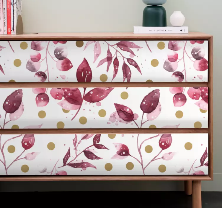 Klebefolie Möbel Burgunderblätter mit goldenen punkten - TenStickers