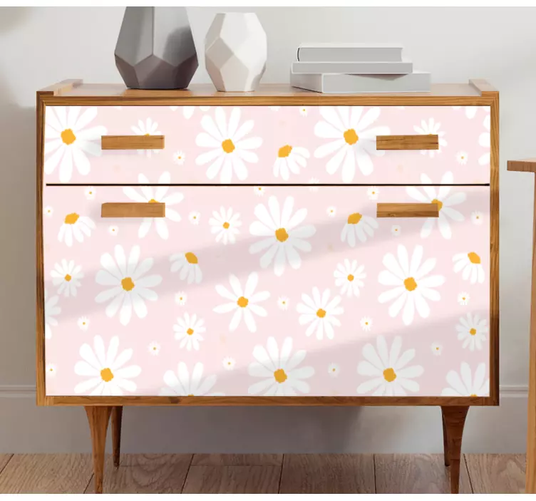 Klebefolie Möbel Gänseblümchen blüht rosa Muster - TenStickers