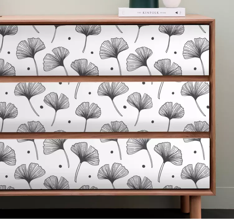 Klebefolie Möbel Ginkgoblätter weißes Muster - TenStickers
