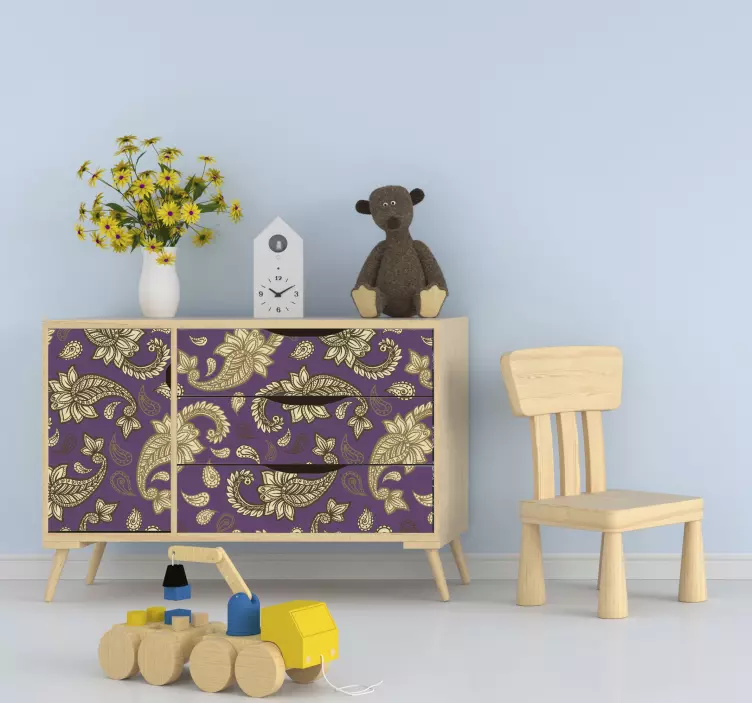 Klebefolie Möbel Lila und goldenes paisley - TenStickers
