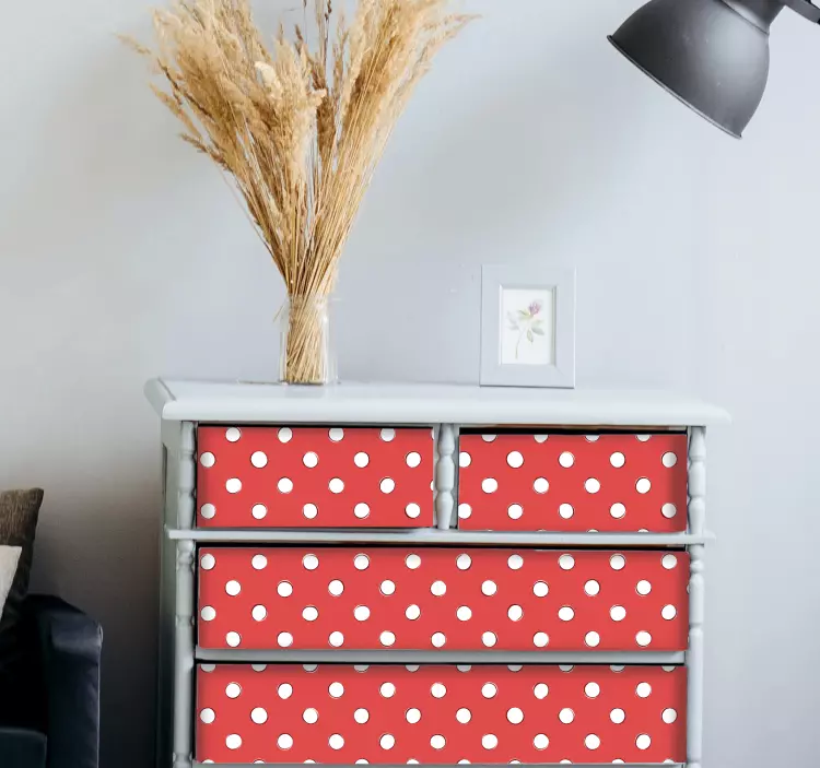 Klebefolie Möbel Weißer retro gepunkteter roter Hintergrund - TenStickers
