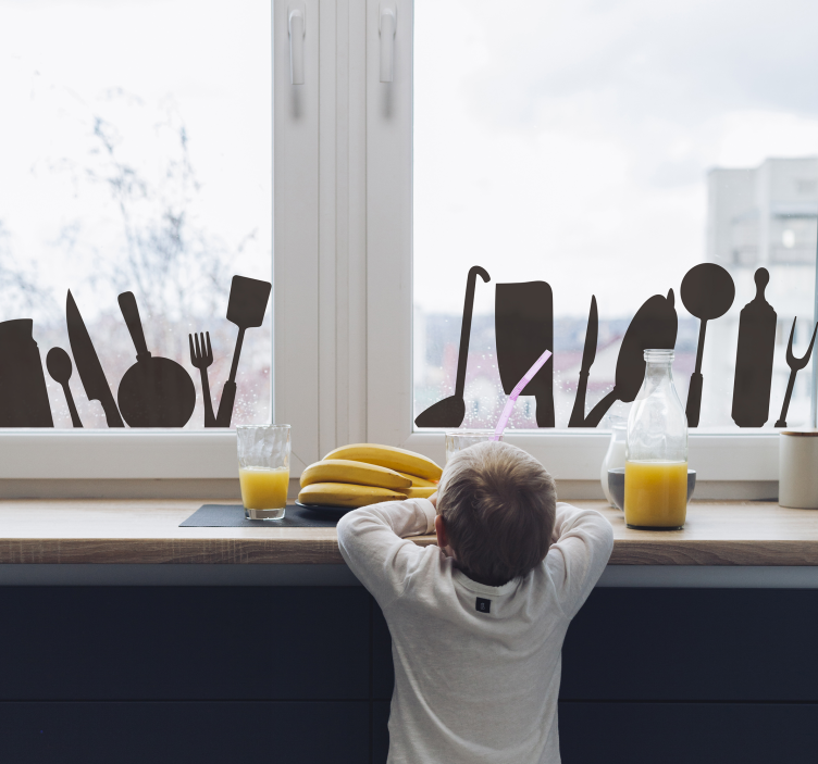 Kochgeschirr fenster vinyl aufkleber - TenStickers