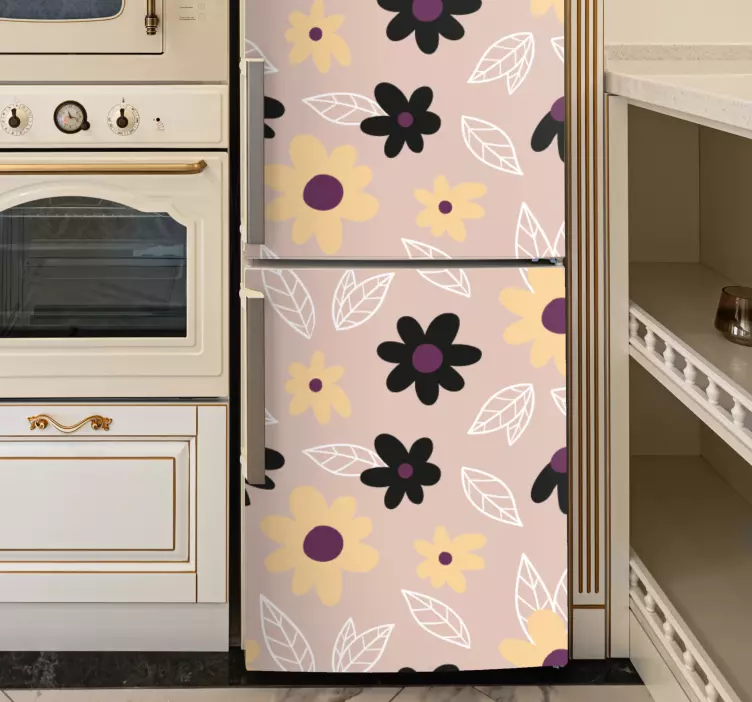 Kühlschrank Aufkleber Blumen mit beigem Hintergrund - TenStickers