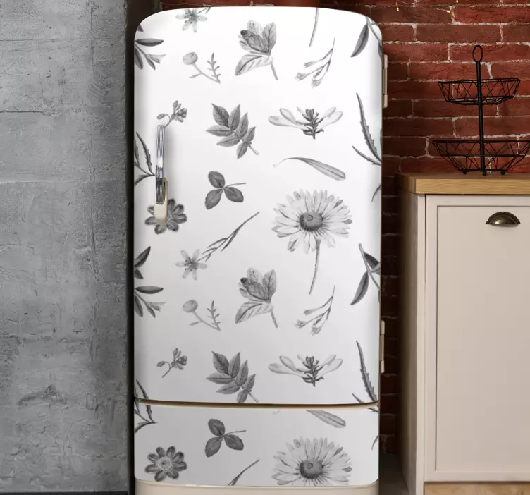 Kühlschrank Aufkleber Graue sprintblumen - TenStickers